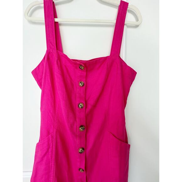 NWT The Loft bright pink linen blend button front summer dress size 10 - Picture 5 of 11